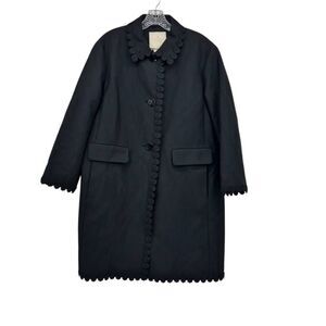 Kate Spade Womens Trench Coat Jacket Size 6 Black Floral Lace Trim Cotton Wool